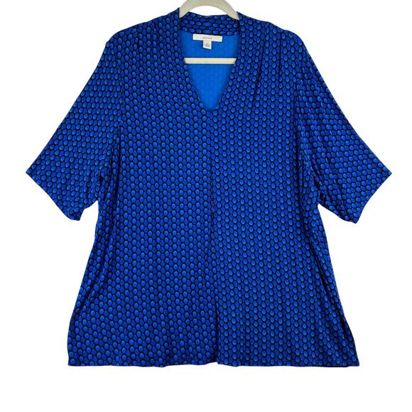 Sejour Short Sleeve Tunic Top Women's 2X Blue Geomectric Print Super Soft Cobalt - Picture 1 of 9